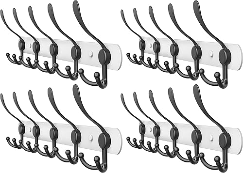 Miniatura 8 de Perchero blanco y negro montado en la pared, de acero inoxidable resistente de 16 pulgadas, acabado mate, 5 ganchos para colgar toallas, bolsas,