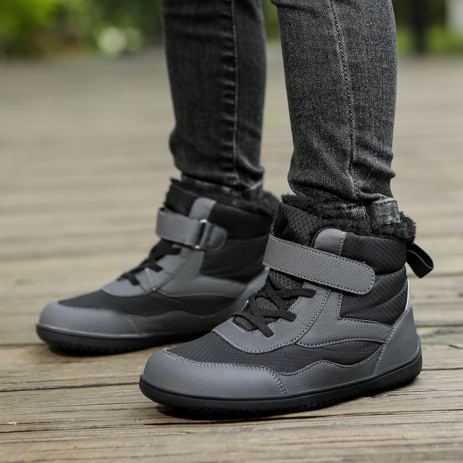 Toddler/Little/Big Kids Barefoot Shoes Girls Boys Winter Wide Toe Box Fur Lined Warm Anti-Slip Minimalist High Top Snow Boots
