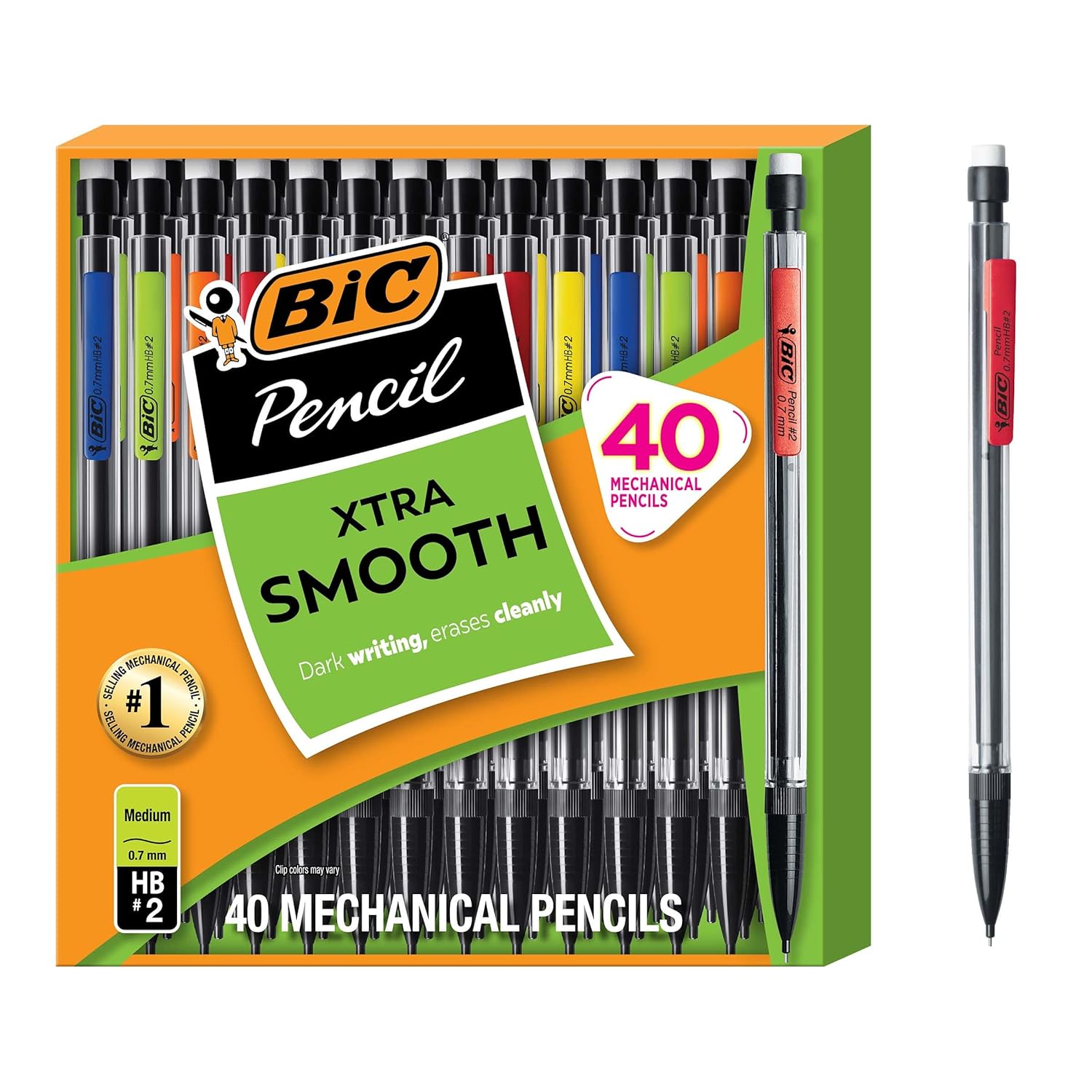 em BIC Xtra Smooth Mechanical Pencil with 0.7 mm Medium Point, Refillable and Retractable, 40-Count Pack