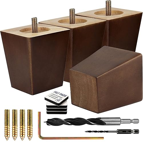 Premium Walnut Square Furniture Legs (Full Install Kit) - Pick