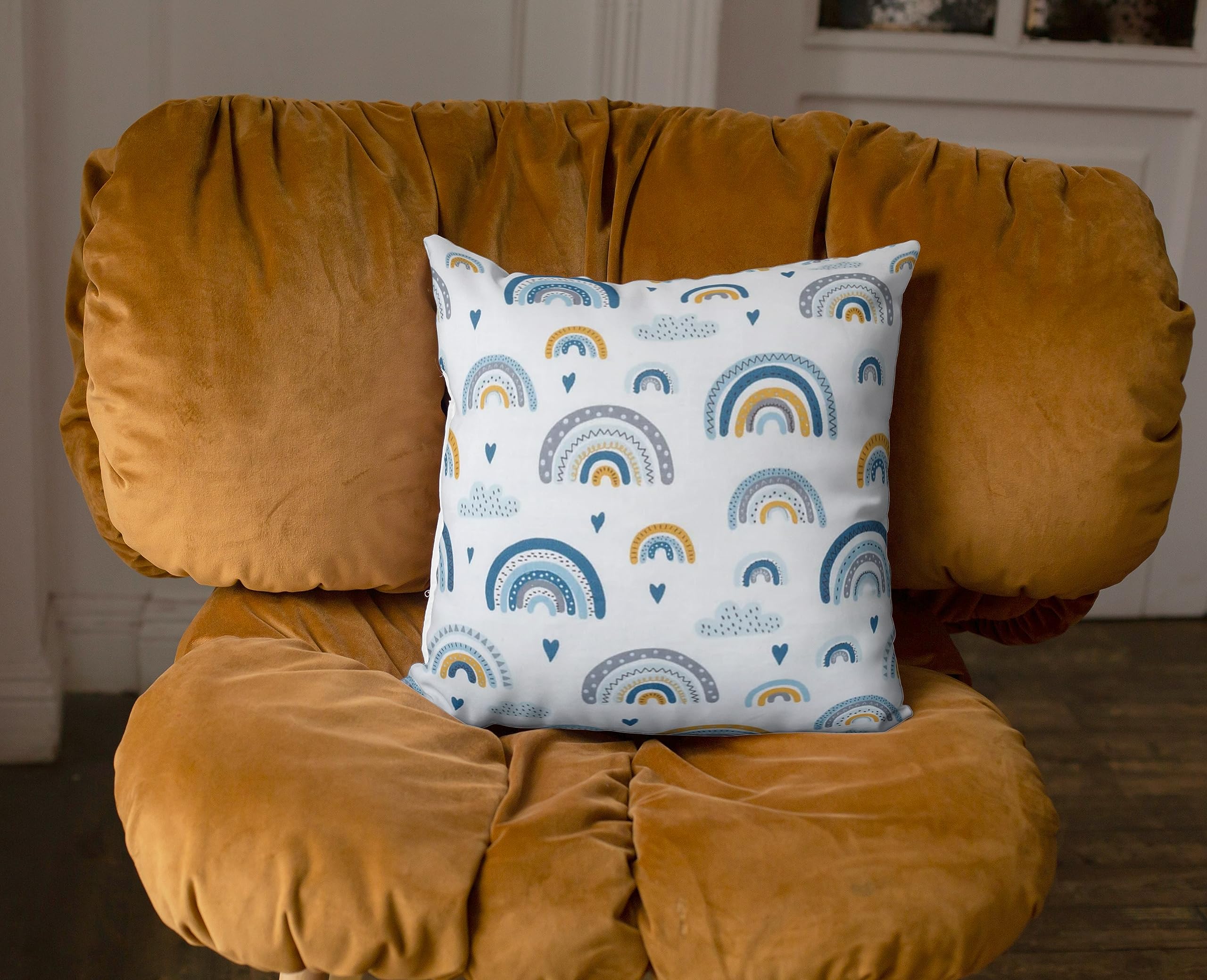 Federa Cuscino Bambini Balbina - Cotone 100%, Blu Arcobaleno, 40x60 Cm