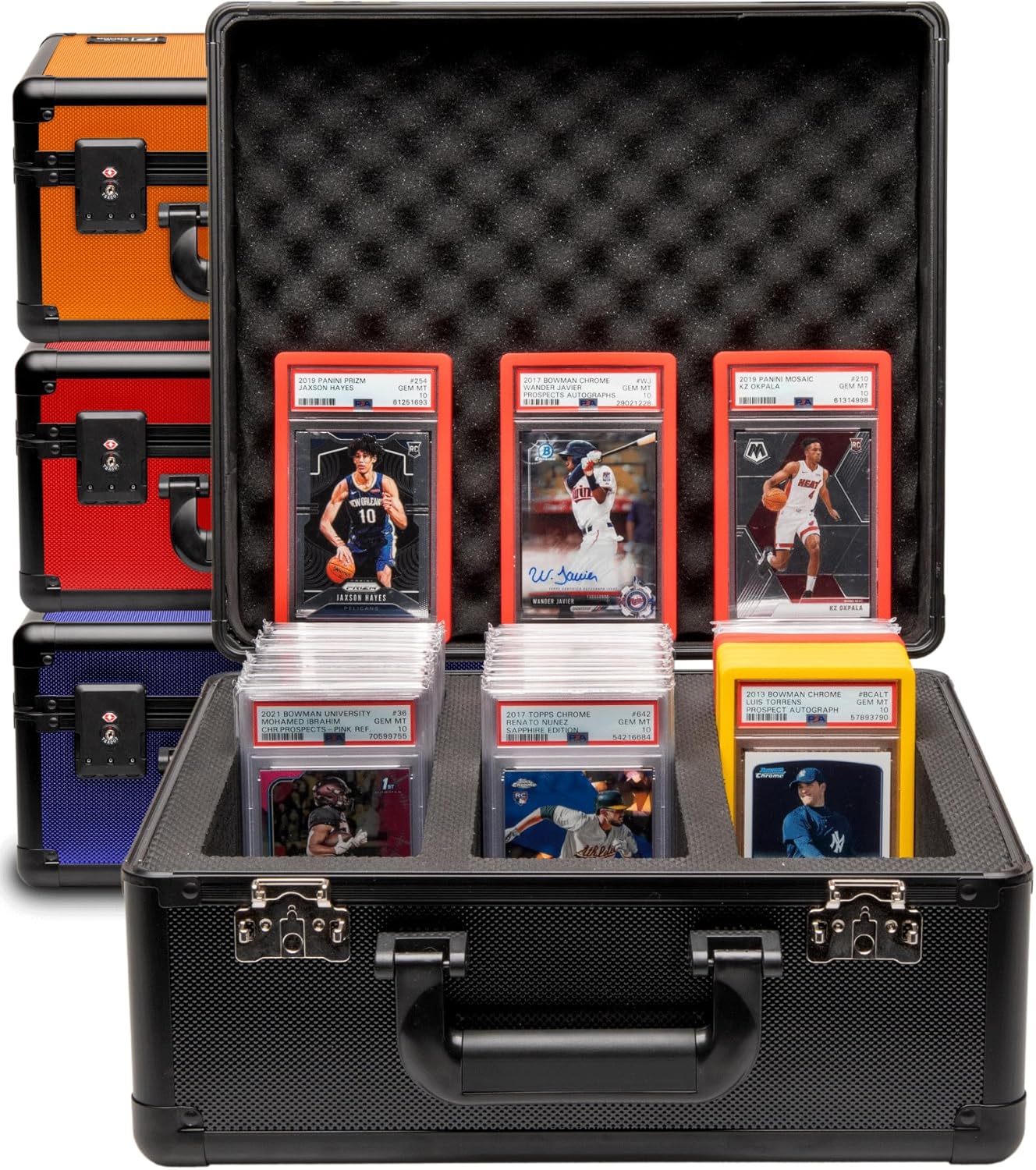 SLAB ARMOR 3 Row Graded Card Storage Box PSA Slab Case For Graded cards Hold 120+ Slabs Graded Card Case PSA Graded Card Storage Sports Baseball Card Collector Gifts TSA approved lock (BLACK)