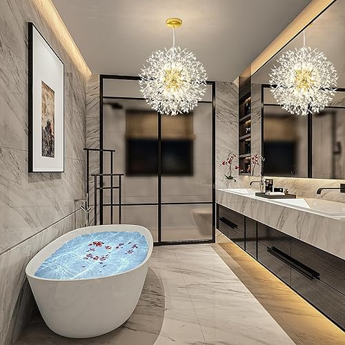 Miniatura 32 de Candelabro cromado de cristal, fuegos artificiales, moderno, Sputnik, diente de león, lámpara colgante de techo para comedor, sala de estar