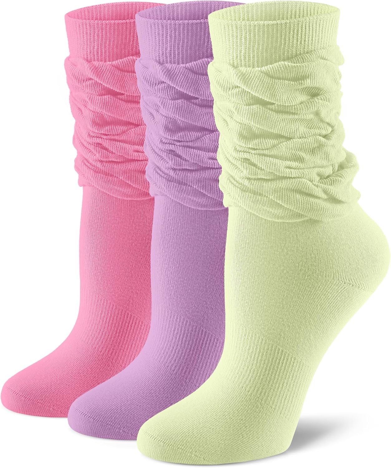 FITRELL Slouch Crew Socks for Women, Pre-sewn Slouch Look Soft Cotton Mid Calf Retro Cute Socks 3 Pairs (Can't Straighten)