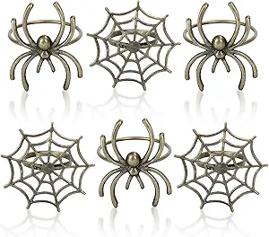 Whaline 6Pcs Halloween Napkin Ring Holders Halloween Spider Napkin Rings Metal Spider Web Napkin Buckle Dinner Table Rings for Halloween Party Themed Gatherings Dinners Decor