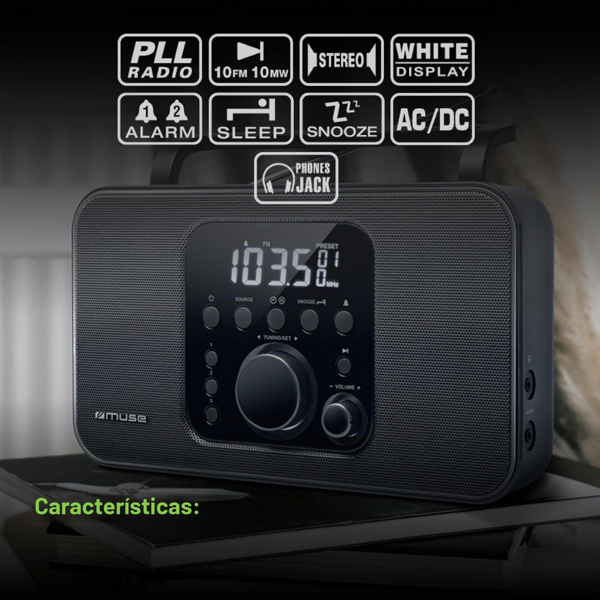 Muse M-091 R - Radio (Portátil, Digital, AM,FM, LCD, Blanco, Negro)