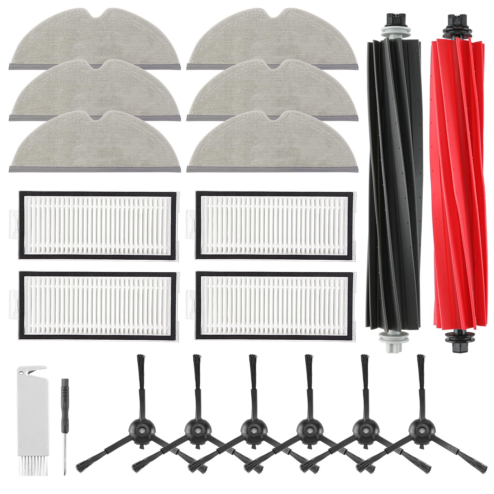 19 Pack Accessories for Roborock Q5 Pro/Q5 Pro+/Q8 Max+/Q8 Max Vacuum Cleaner, 2 Main Brushes, 4 HEPA Filters, 6 Wipes, 6 Side Brushes, 1 Brush, 1 Screwdriver Replacement Parts Set