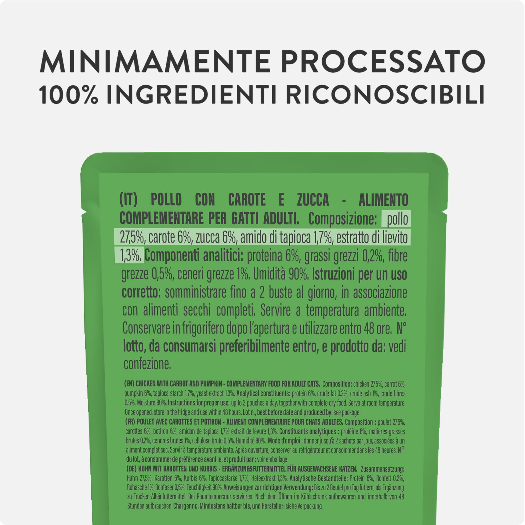 Schesir, Zupa z filetami z kurczaka z marchewką i dynią, w worku, uzupełniająca mokra karma dla kotów, oryginalna receptura, 100% naturalna, 12 torebek po 40 g