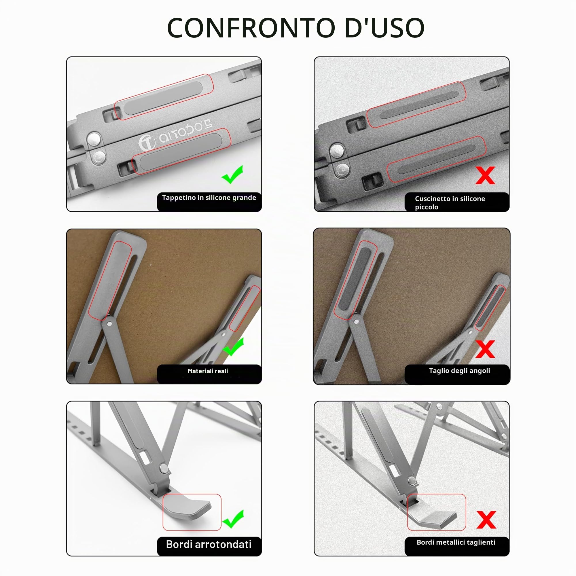 AiTodos Supporto Laptop in Lega di Alluminio, Pieghevole, Antiscivolo con Ventilazione, Regolazione a 6 Marce
