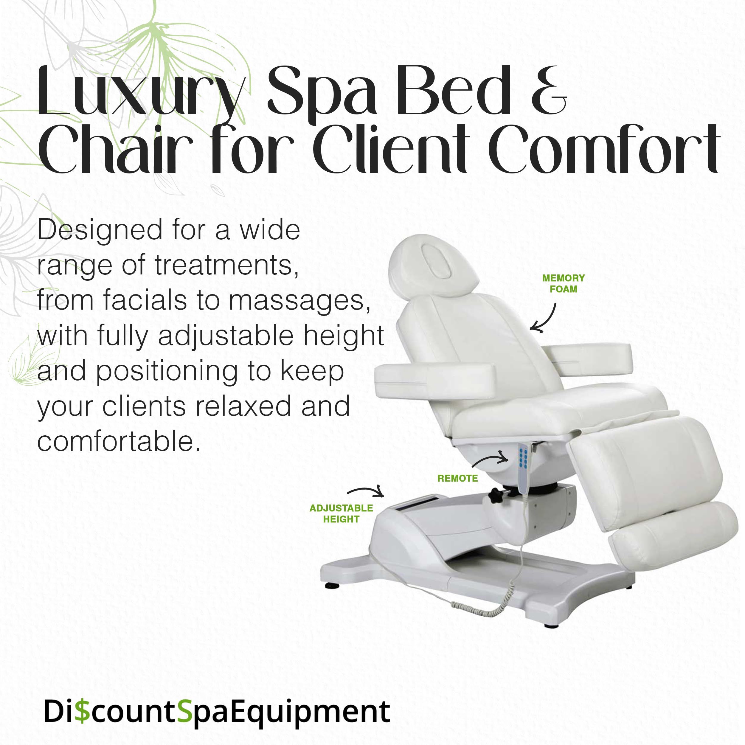 Discount Spa Equipment - Electric Massage Table, Spa Bed W/4 Motors, Spa Chair with Removable Massage Bed Arm Rest, Head Rest, Leg Extension, Face Hole, Rotates 270 Degree (White)
