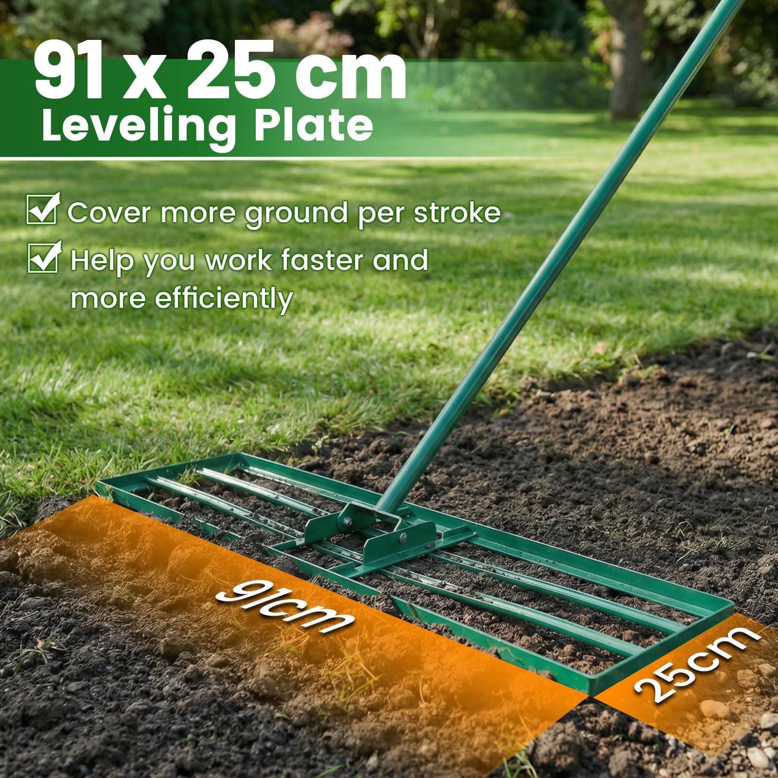 36”/91 cm aluminiowe grabie do krajobrazu, 36 zębów, narzędzie do grabienia ogrodu z trzonkiem o długości 174 cm, wytrzymałe grabie do liści i gleby do ogrodów, wyrównywania trawników, jezio