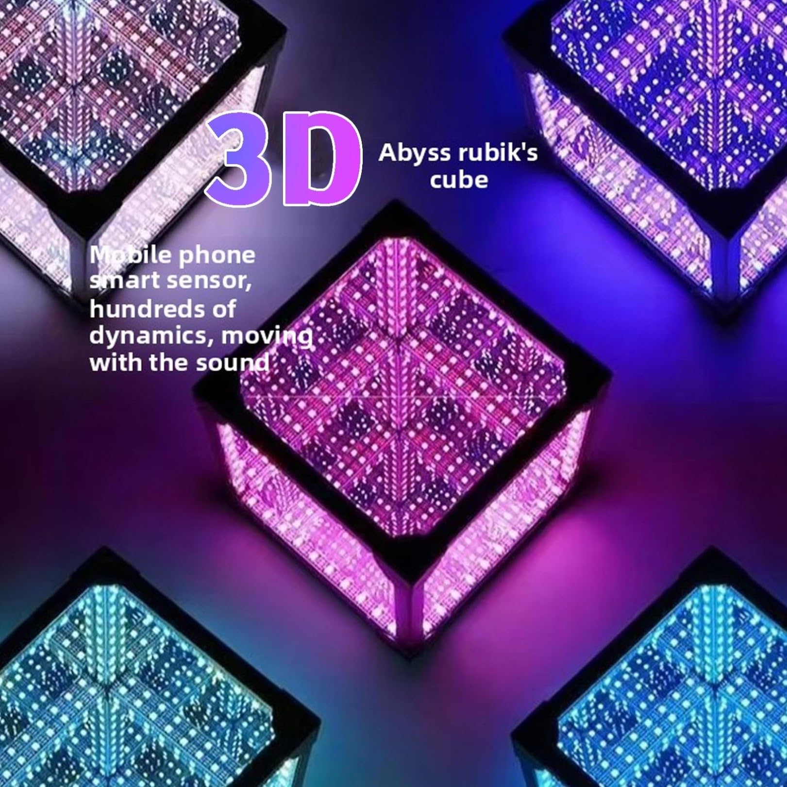 Cubo Specchio Infinito A LED Intelligente, Lampada Tunnel A Specchio Infinito 3D con App E Telecomando, Attivato dal Suono, Luce Effetto Tunnel Alimentata Tramite USB(10 * 10 * 10cm)