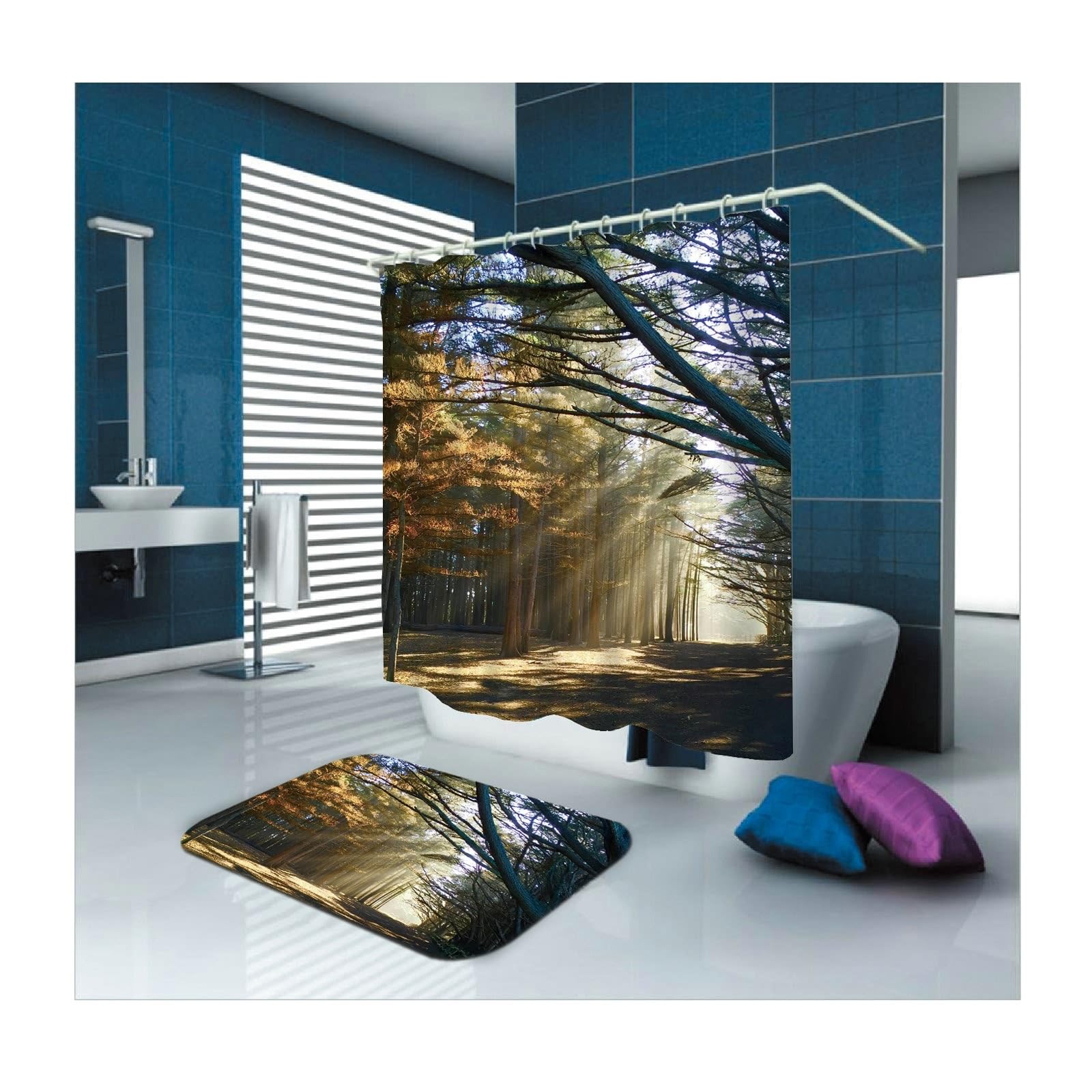 Rideau de douche forêt 150x200 cm marron en polyester