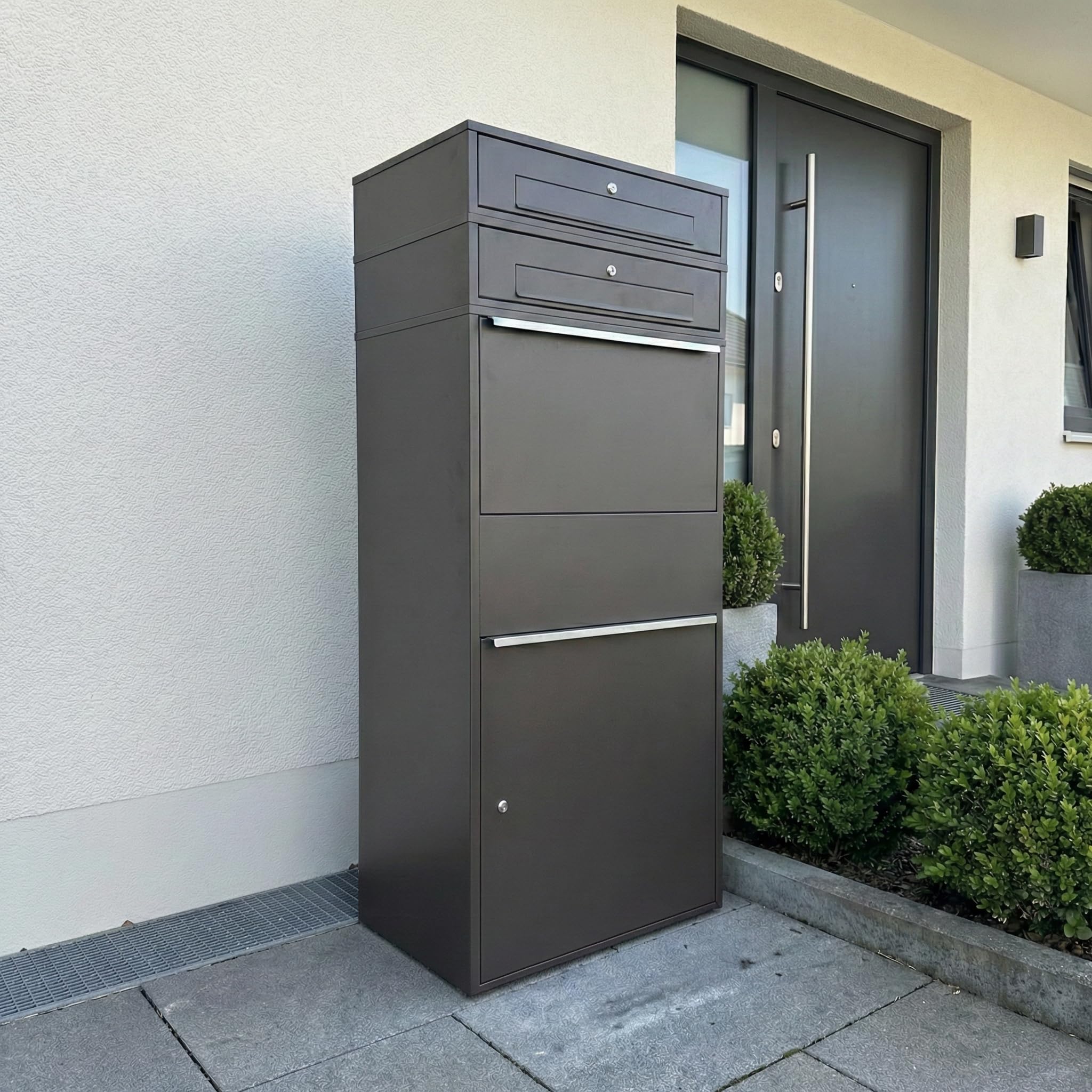 Metzler Bispo Max - Scatola per la posta con 2 cassette per esterni, grande, XXL, 2 parti con scomparto per il pacchetto in ferro DB 703, cassetta delle lettere, cassetta delle lettere, cassetta dei