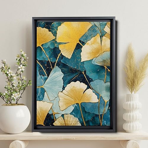 Miniatura 2 de Gold Turquoise Ginkgo Leaf Print, Captivating Plants Wall Art, Ginkgo Biloba Leaf Print Painting, Embrace the Serenity of Nature