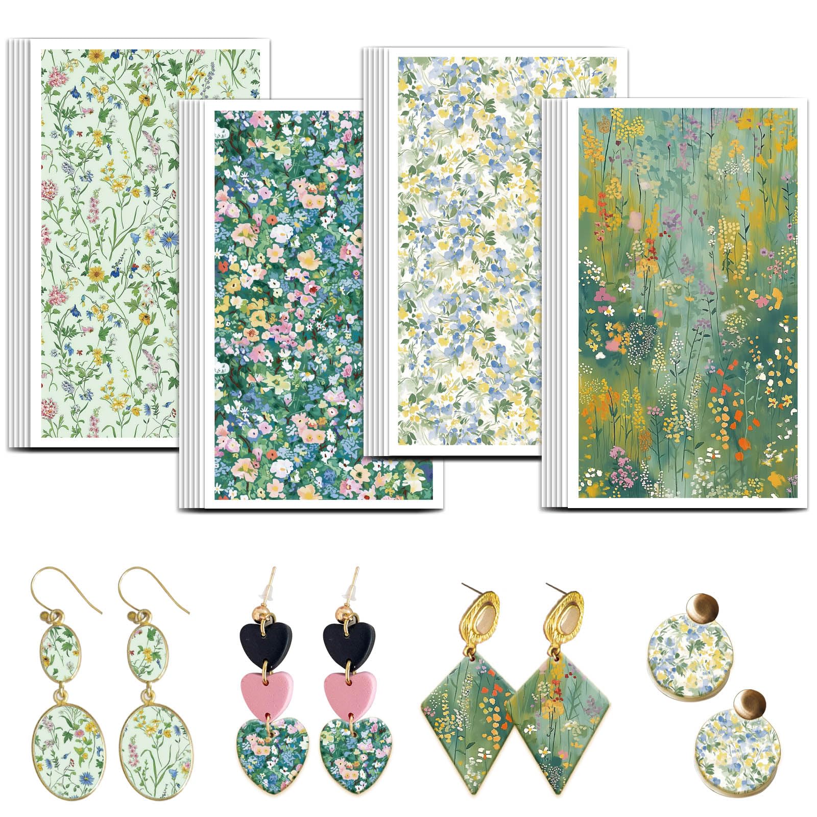 OLYCRAFT 24Pcs Wildflowers Clay Transfer Paper 4 Design Transfers Paper for Polymer Green Meadow Polymer Clay Transfer Sheets Small Ceramic Decal for Clays Earrings Jewelry Making