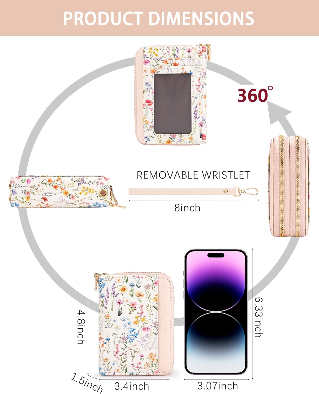 Pink Floral Credit Card Holder for Women,Accordion Wallet image 5