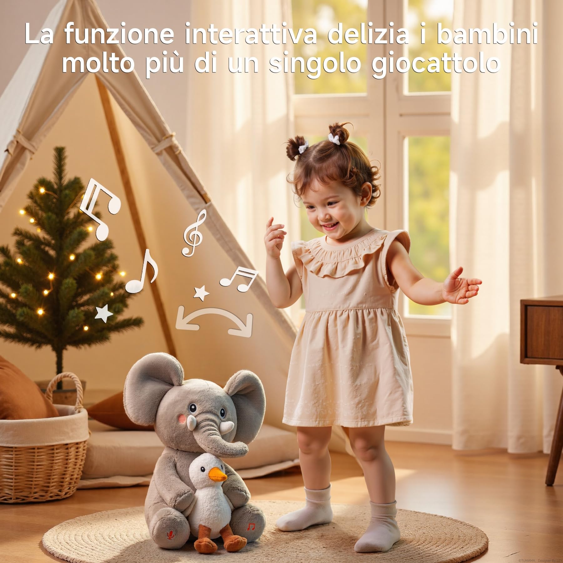 TUMAMA KIDS Giocattoli Elefante Che Balla e Ripete, Peluche Interattivo Animali Parlante Paperella, Elettronico Giocattolo Coccoloso, Copia Parlano, 6 Musica, Testa Ondulante per bambini 3 4 5 8 Anni