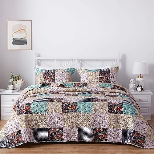 Vista 205 de SunStyle Home - Juego de colcha de cama de microfibra, ligero y suave, reversible, patrón de colcha, colchas para todas las estaciones. 01 - Verde