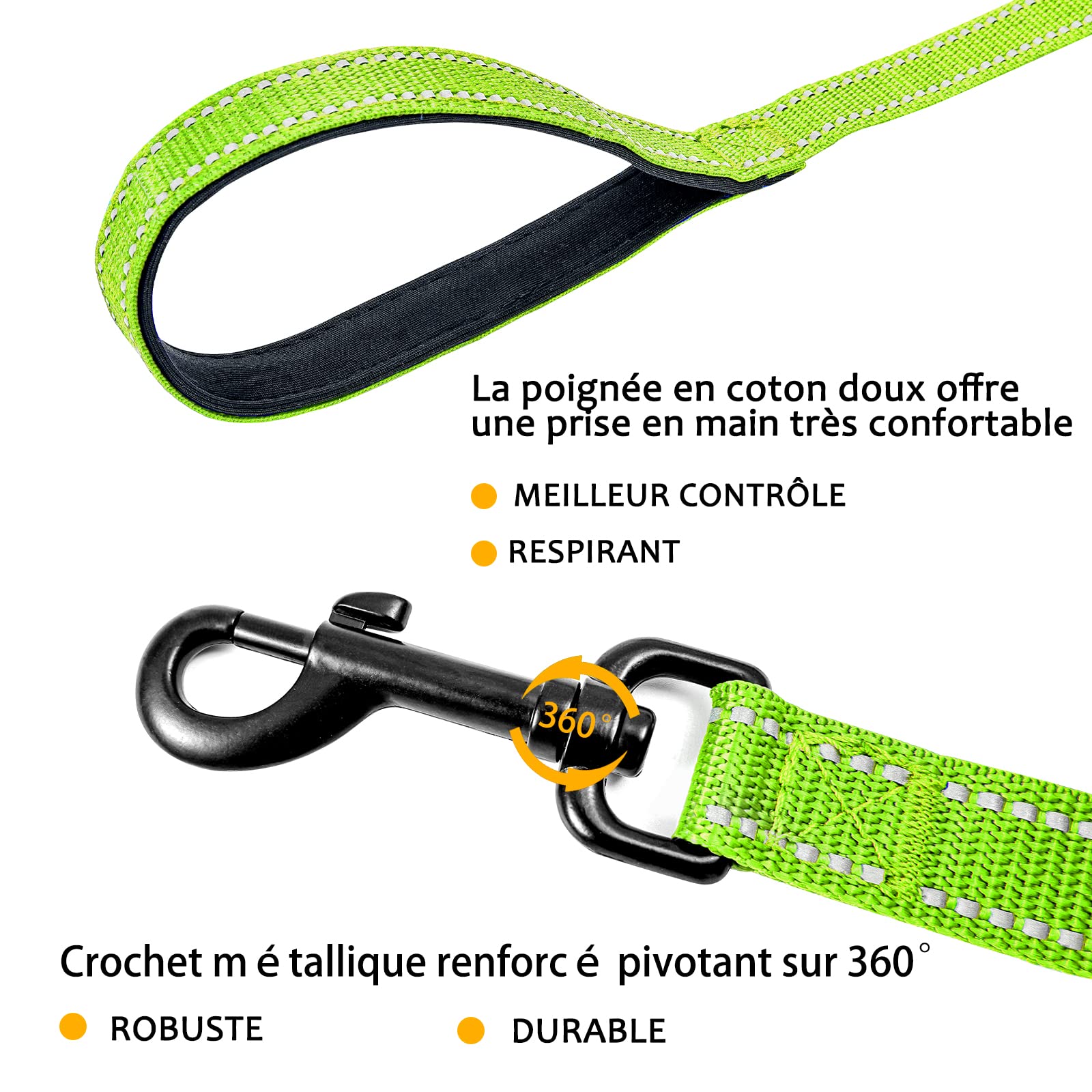 COMSLE Longe pour Chien 3m / 5m /10m /15m /20m, Longue Laisse Réfléchissante pour Chien avec Poignée Rembourrée, Laisses de Dressage pour Chiens avec Crochet Solide de Petites à Grandes Taille