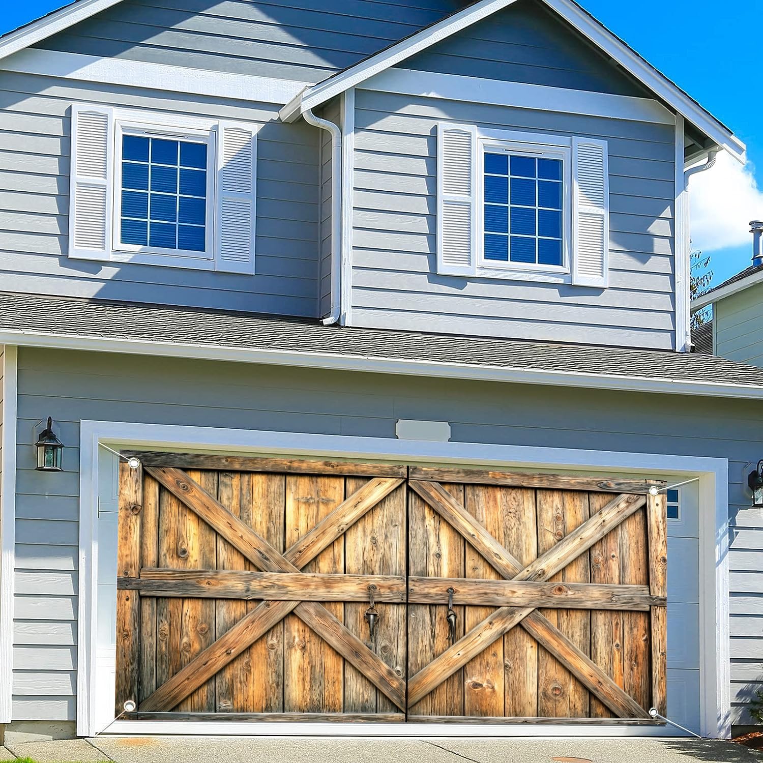 8X7FT Rustic Barn Door Garage Door Decorations, Western Farmhouse Wood Board Door Cover Garage Door Banner for Countryside Wedding Wild West Theme
