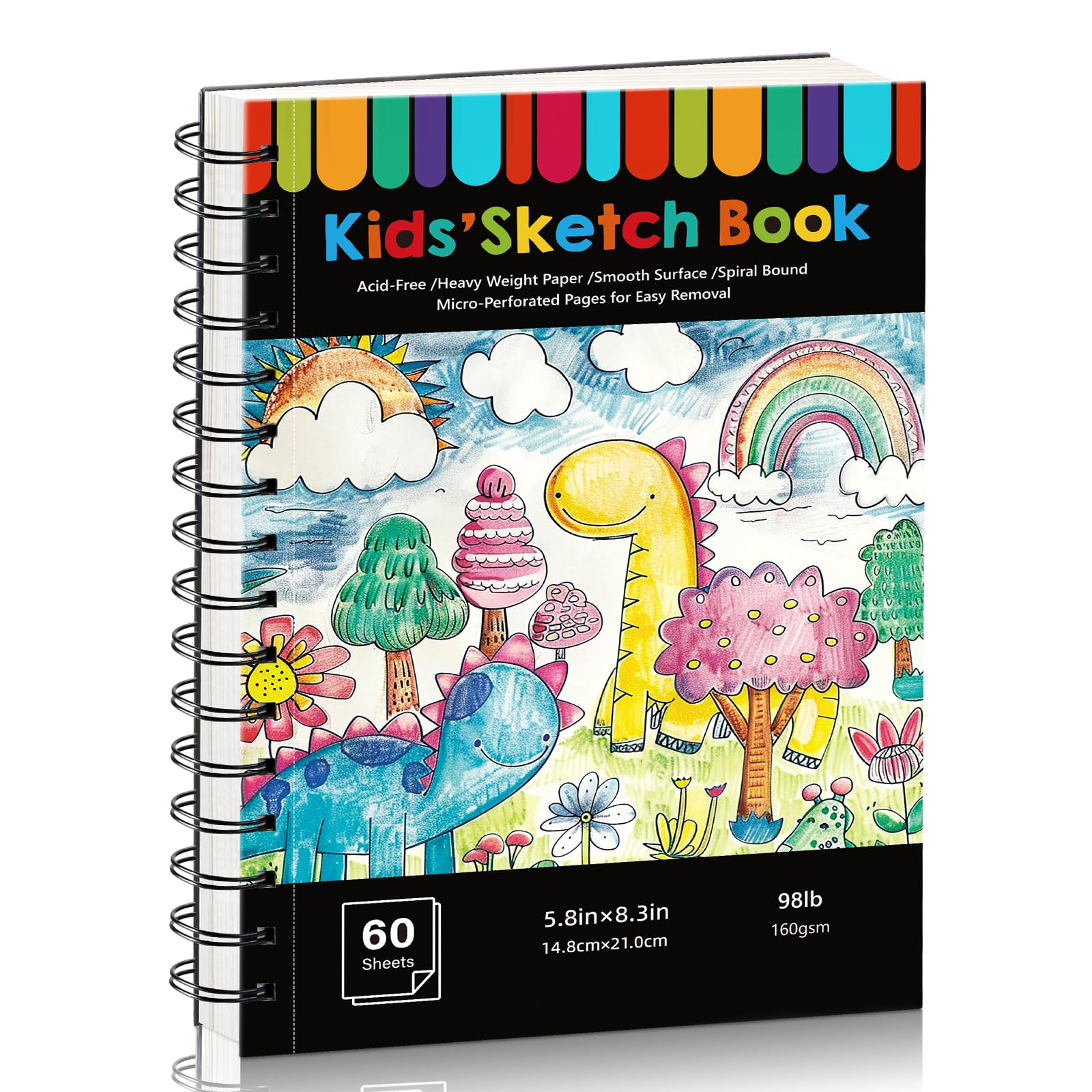 A5 Sketchbook for Kids, 60 Sheets Spiral Sketch Book with 160gsm Thick Paper, Artists Hardcover Green Hardback Art Drawing Pad for Sketching, Drawing, Gift