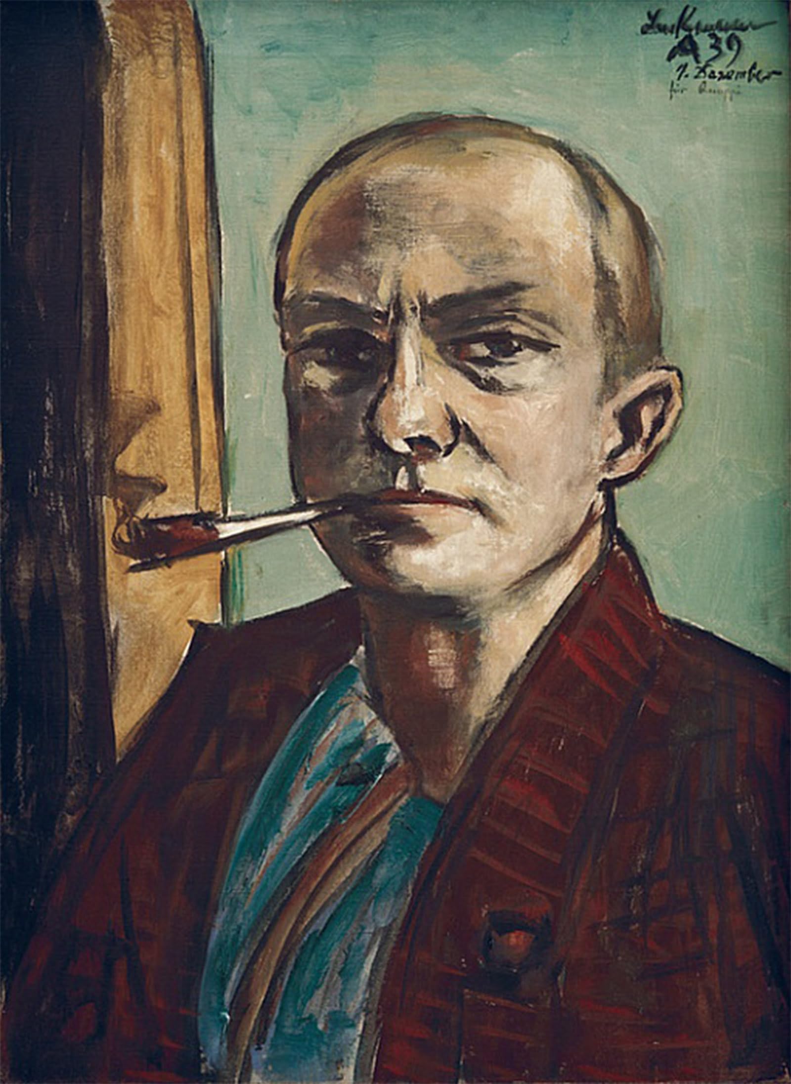 Serendipitp No Frame Abstract Painting Mural Print Picture Wall Decor Painting Self Portrait On Green With Green Shirt By Max Beckmann Vintage Wall Artwork For Home Decor 60X90cm