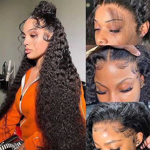 LOTMAGE 13x6 Deep Wave Lace Front Wigs Human Hair Pre Plucked 180% Density HD Transparent Lace Frontal Wigs Human Hair for Black Women Glueless Wigs Deep Curly Wigs Pre Plucked with Baby Hair 26 Inch