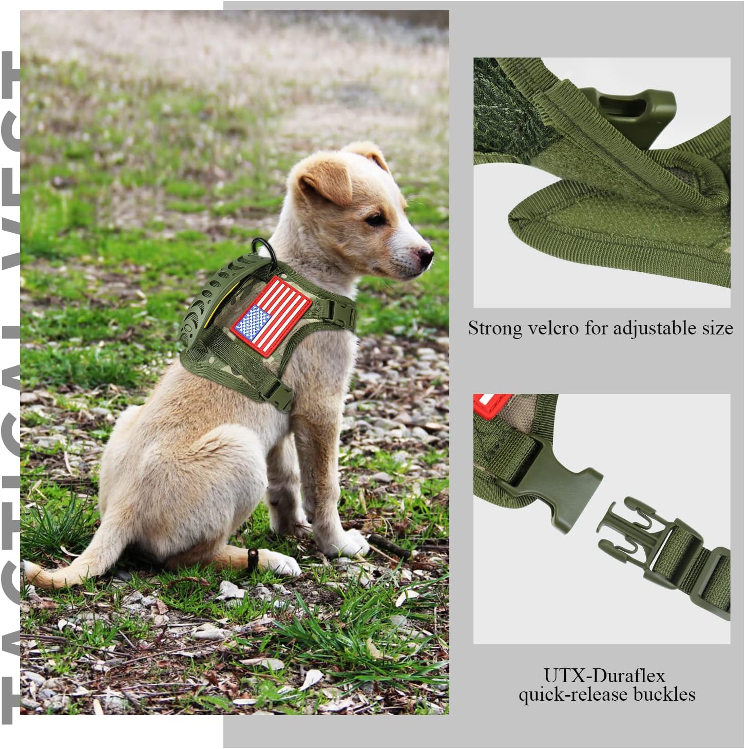 Tactical Service Dog Harness Vest,K9 Adjustable Military Working Harness Water-Resistant Comfortable Training MOLLE Dog Vest with Handle (XS, Camo)