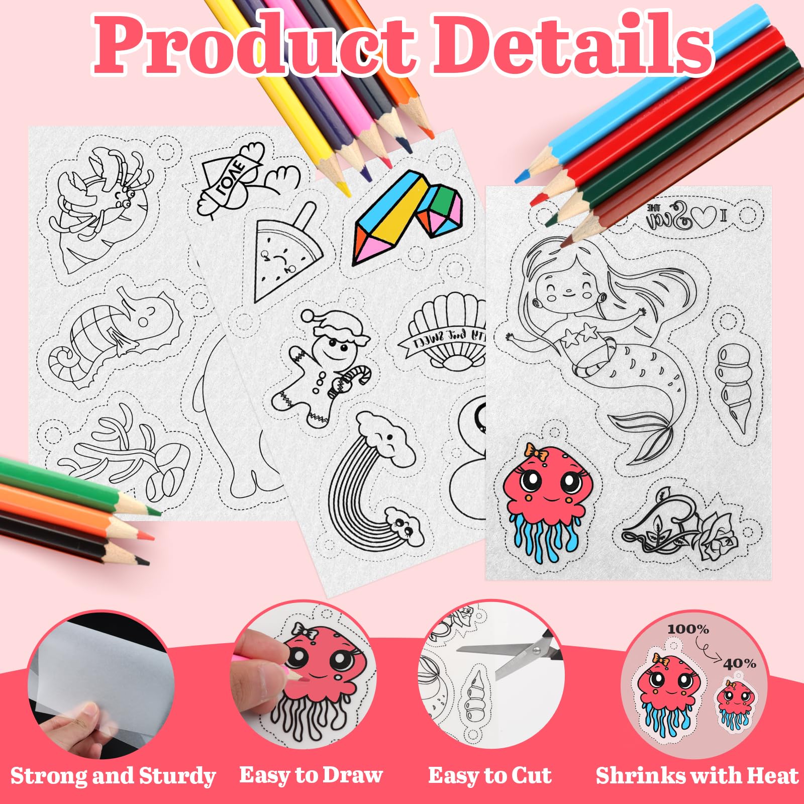 TOPCZY 173 PCS Shrinky Art Crafts Set, Heat Shrink Plastic Sheet Kit, Shrinky Art Paper Kit, Blank Film Paper - Image 3