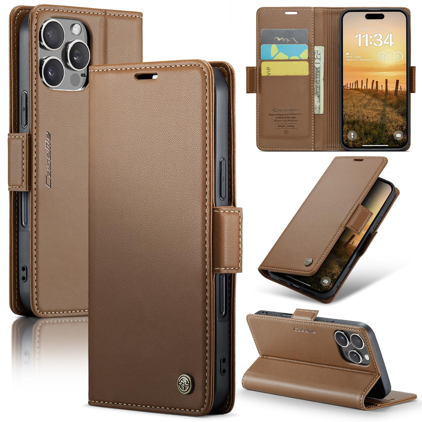 SINIANL for iPhone 16 Pro Max Case Wallet, PU Leather Wallet Case Flip Folio RFID Blocking Card Holder Stand Phone Cover for iPhone 16 Pro Max, Brown