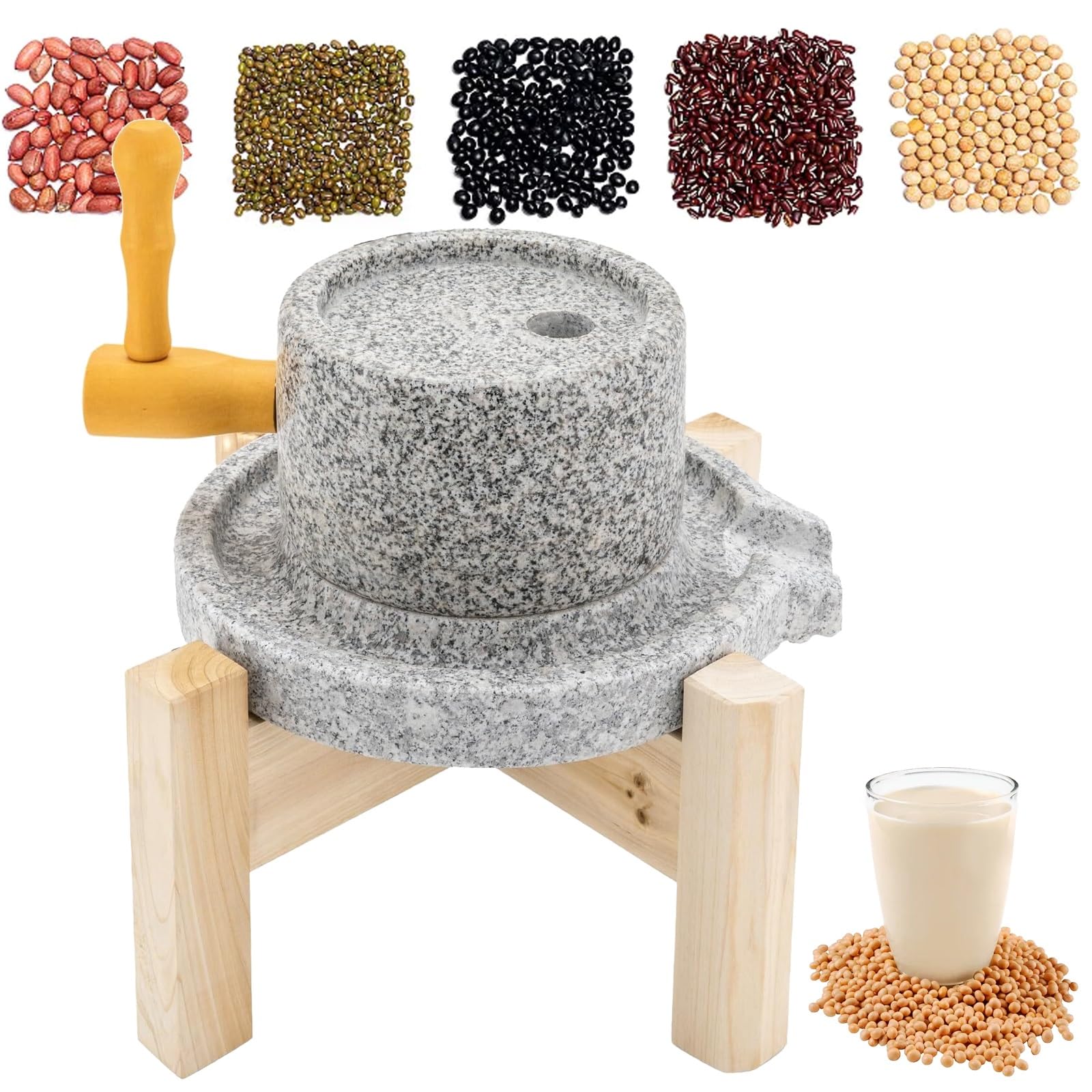 Manuelle Getreidemühle für Weizenmehl, Sojamilch und Sesampaste - Natürliche Granitsteinmühle mit Ständer für hausgemachten Tofu und gesundes Kochen
