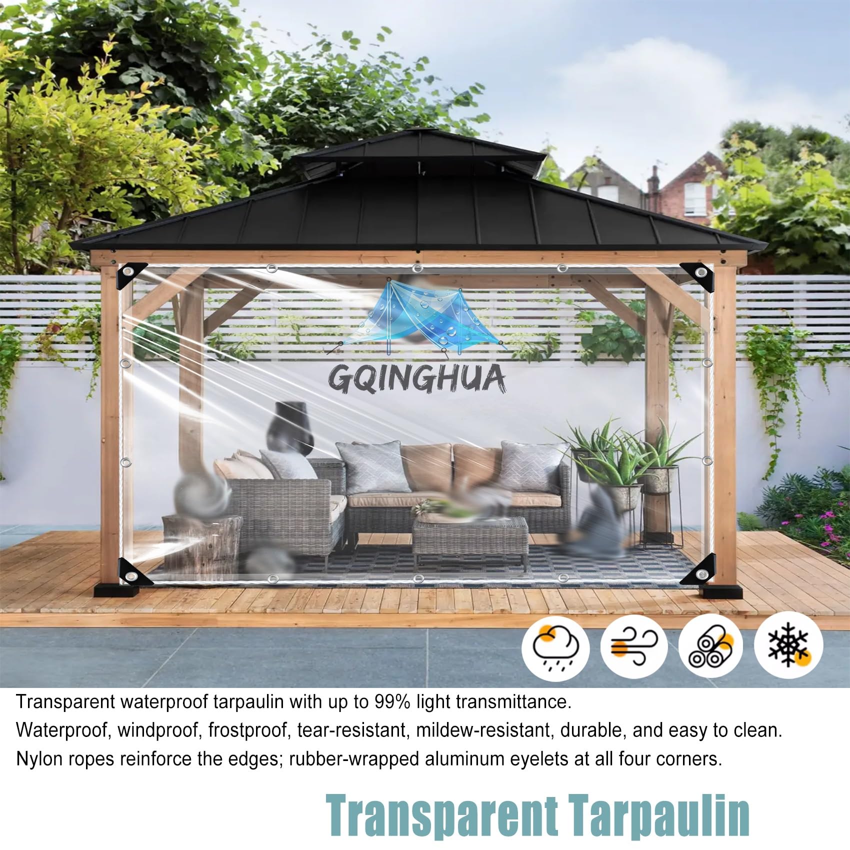 Plandeka Wytrzymała Wodoodporna 320 x 670 cm, Wytrzymały, Wodoodporny, Wzmocniony, Przezroczysty, Odporny Na Rozdarcia, Wiatroodporny, Duża Plandeka Wodoodporna Z Oczkami Do Ogrodu Mebli, A