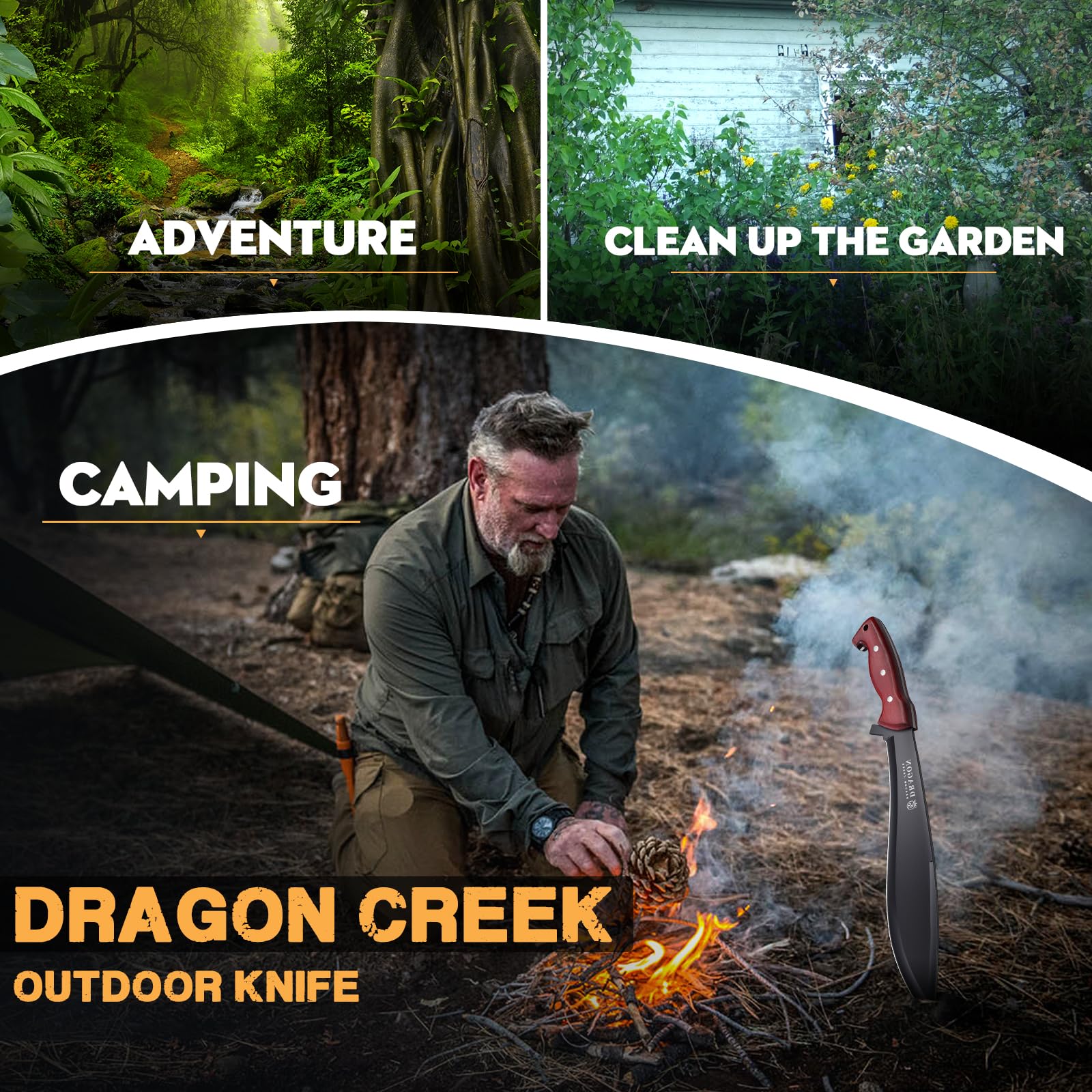 Dragon Creek Großes Outdoor Messer Full Tang Jagdmesser Survival Messer D2 Stahl Buschmesser geeignet für jegliche Bushcraft & Outdoor Aktivitäten Geschenke für Männer