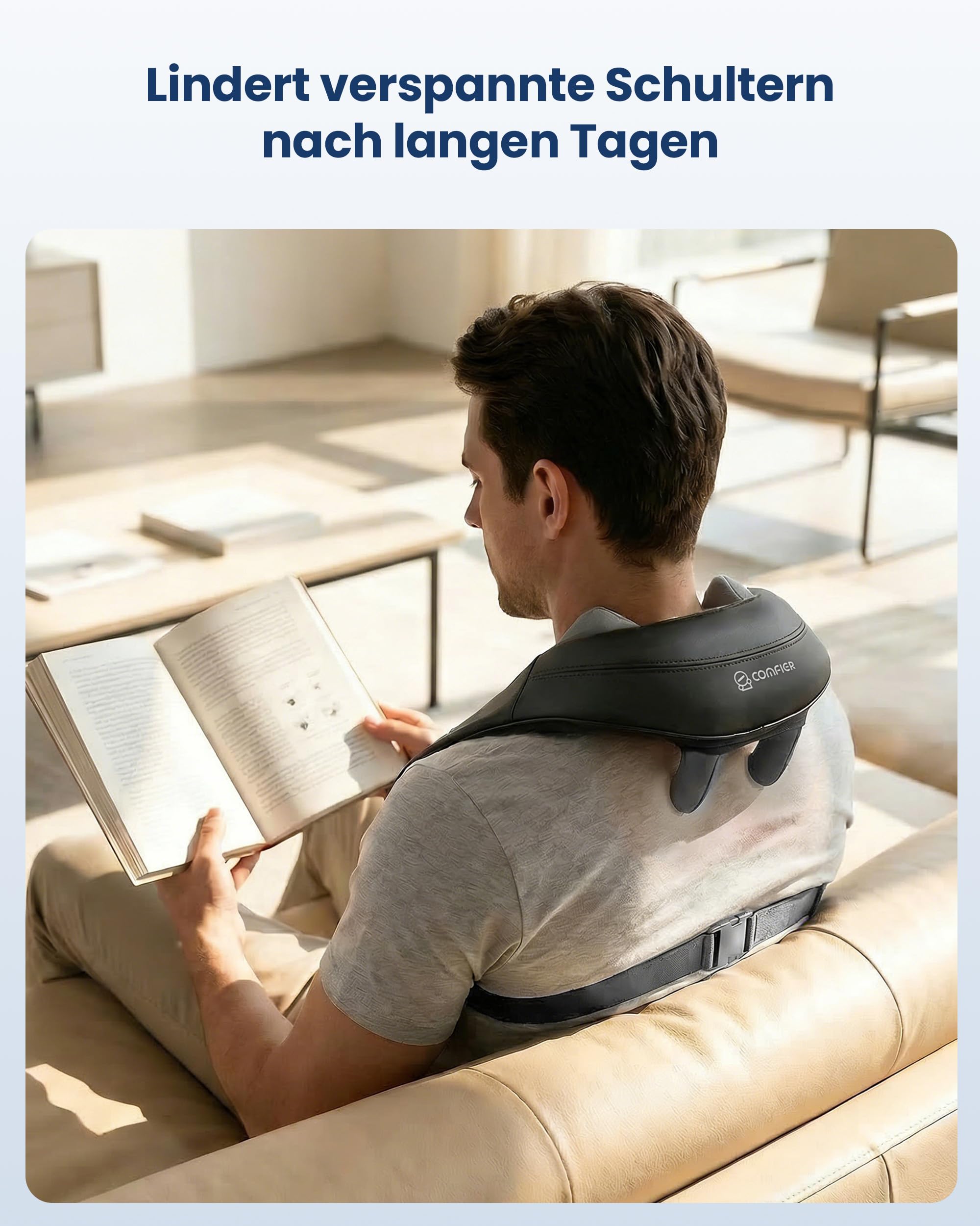 COMFIER Kabelloses Nackenmassagegerät mit Wärme | 4D Kneten Nacken und Schulter Massagegerät, Shiatsu Nacken Rückenmassagegerät Kissen, 2 Heizstufen, Geschenke für Mama Papa