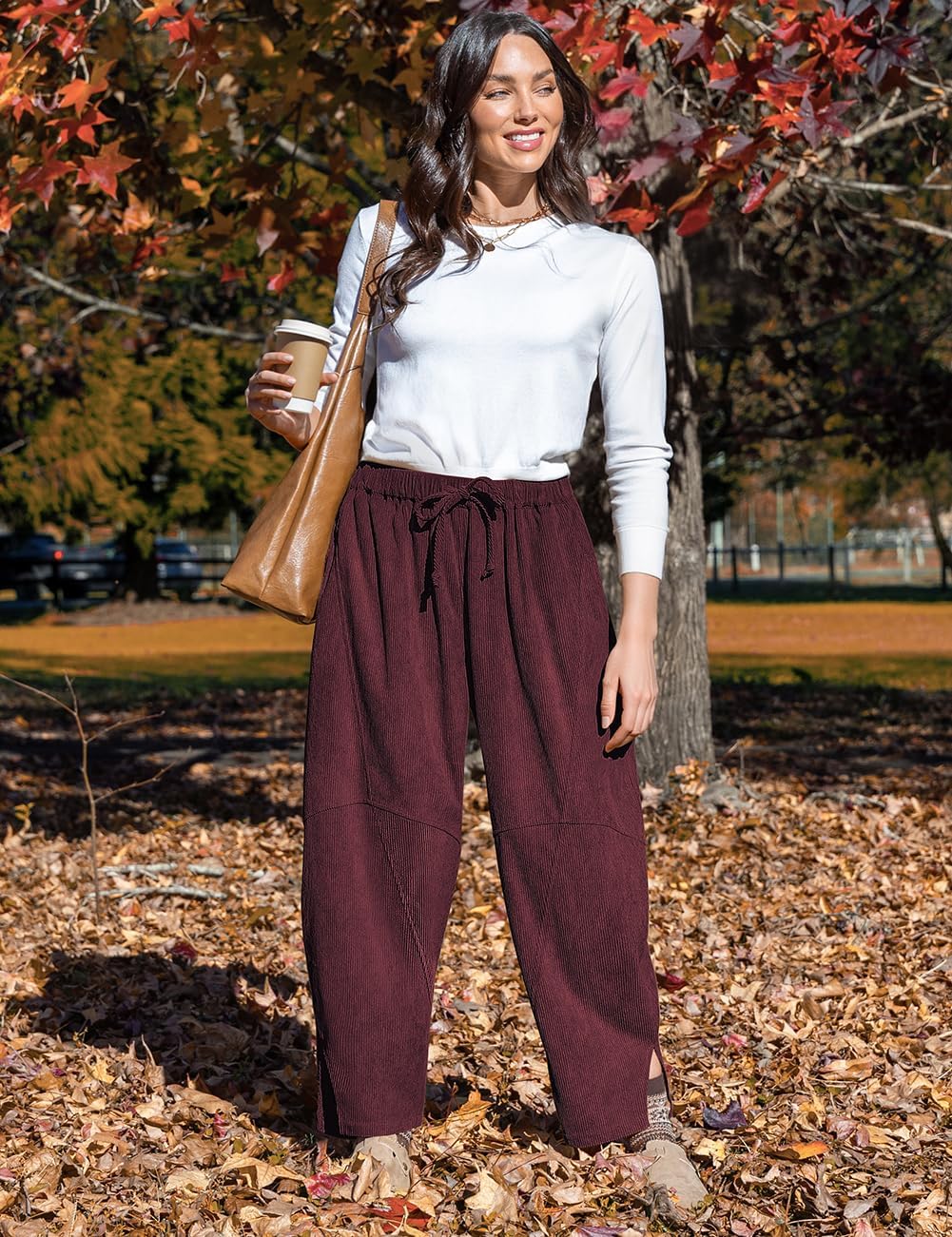 TARSE Womens Corduroy Harem Pants Casual Elastic Waist Wide Leg Pants Loose Fit Baggy Trousers with Pockets - Image 4