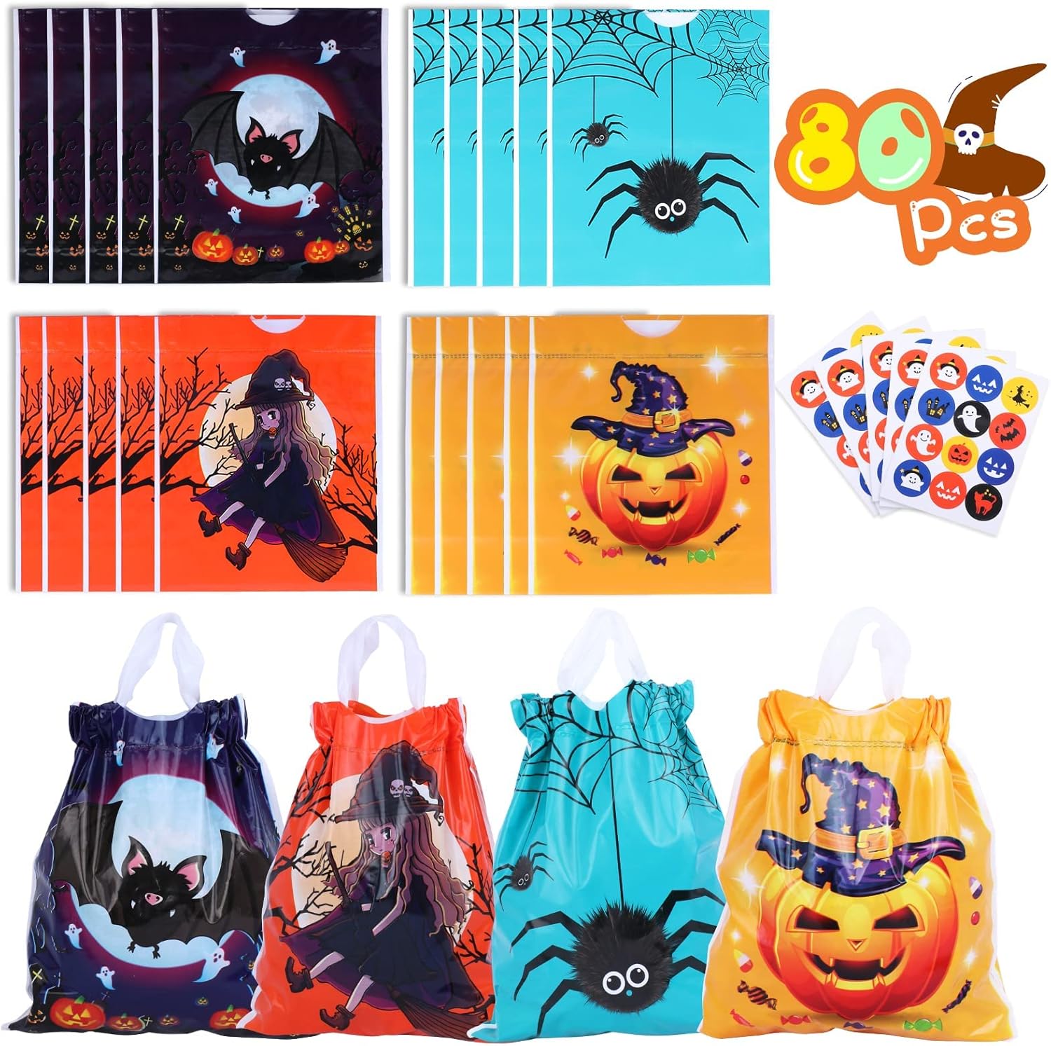 JUOIFIP 80 PCS/7.06x7.87'' Halloween Drawstring Candy Bags