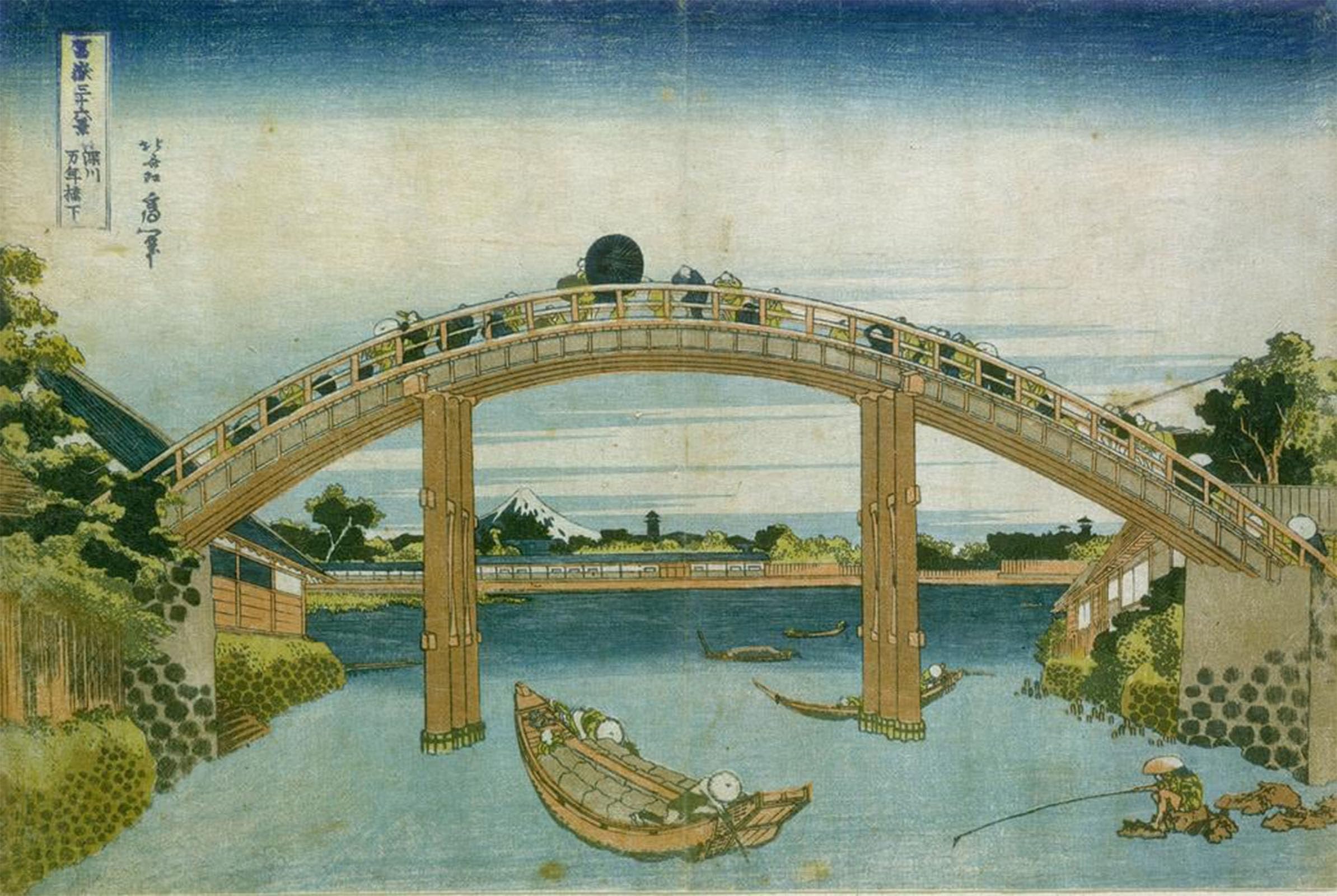 SERENDIPITP Retro Picture Poster Wall Art Pictures Painting Die Brücke in Fukajewa by Katsushika Hokusai Wall Art Canvas Print for Wall Decor 60x90cm