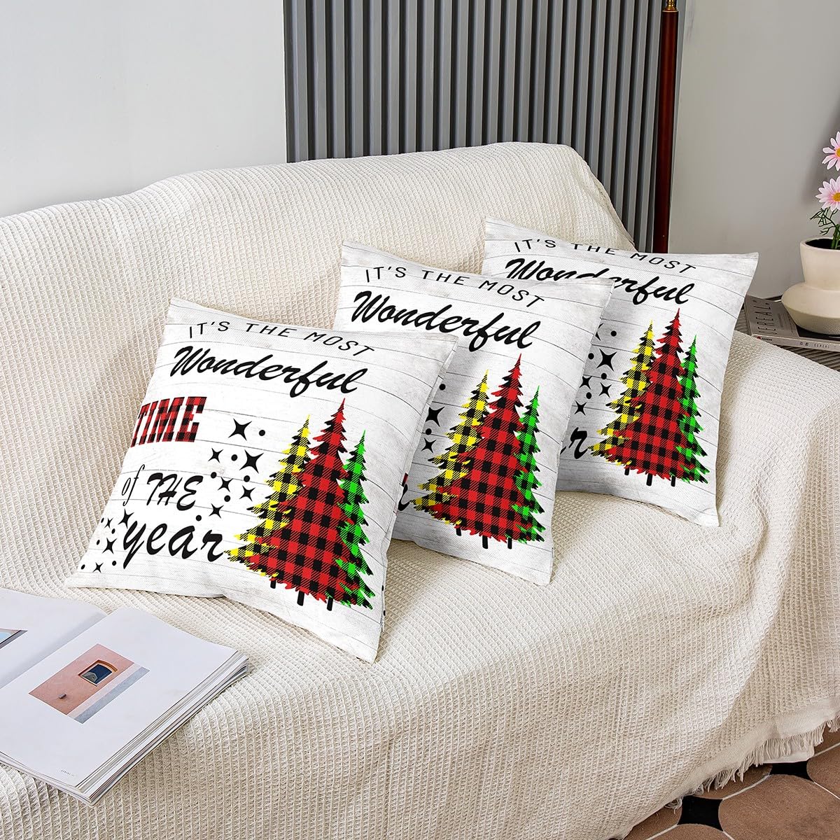 Taie D'oreiller Lombaire De Noël Rose - Père Noël Rayé 12x20 Pouces - Super Doux