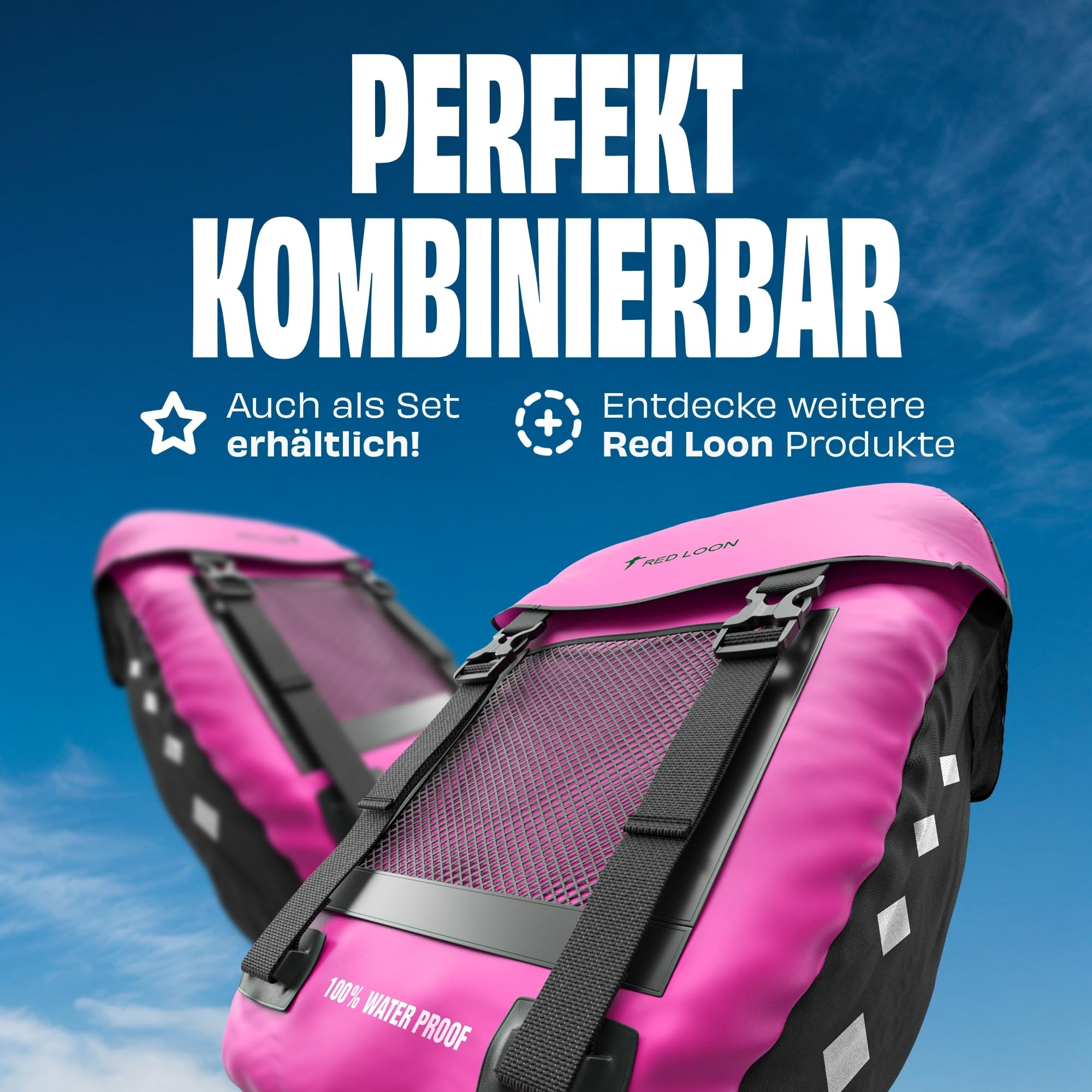Red Loon wasserdichte Fahrradtasche Gepäckträger robuste Fahrradtasche hinten Gepäckträger - Fahrradtaschen für Gepäckträger ebike - regenfeste Fahrradtasche Gepäckträger E-Bike - Pink