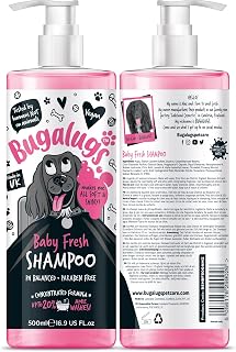 BUGALUGS Baby Fresh Dog Shampoo 16.85oz - Baby Powder Scent Puppy Shampoo & Conditioner, Vegan pH Balanced for Sensitive Skin & Smelly Dogs