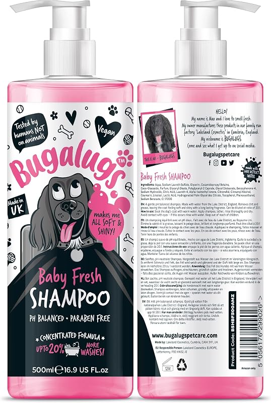 Champú para perros Baby Fresh 16.85 FL Oz - Producto de aseo para perros malolientes con aroma a talco para bebés - El mejor champú para cachorros, acondicionador, champú vegano y profesional para mascotas