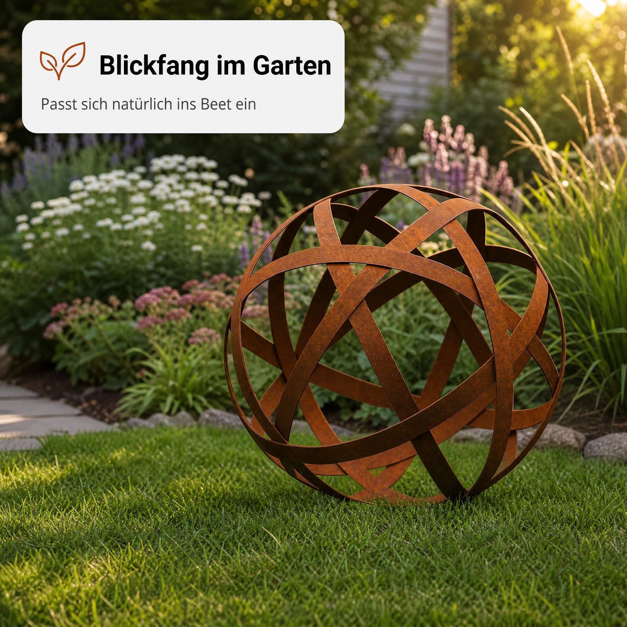 Rostdeko Boule (L) en métal, décoration de jardin boule rouille noble 50 x 50 x 50 cm pour un aménagement créatif en extérieur, résistante aux intempéries et robuste
