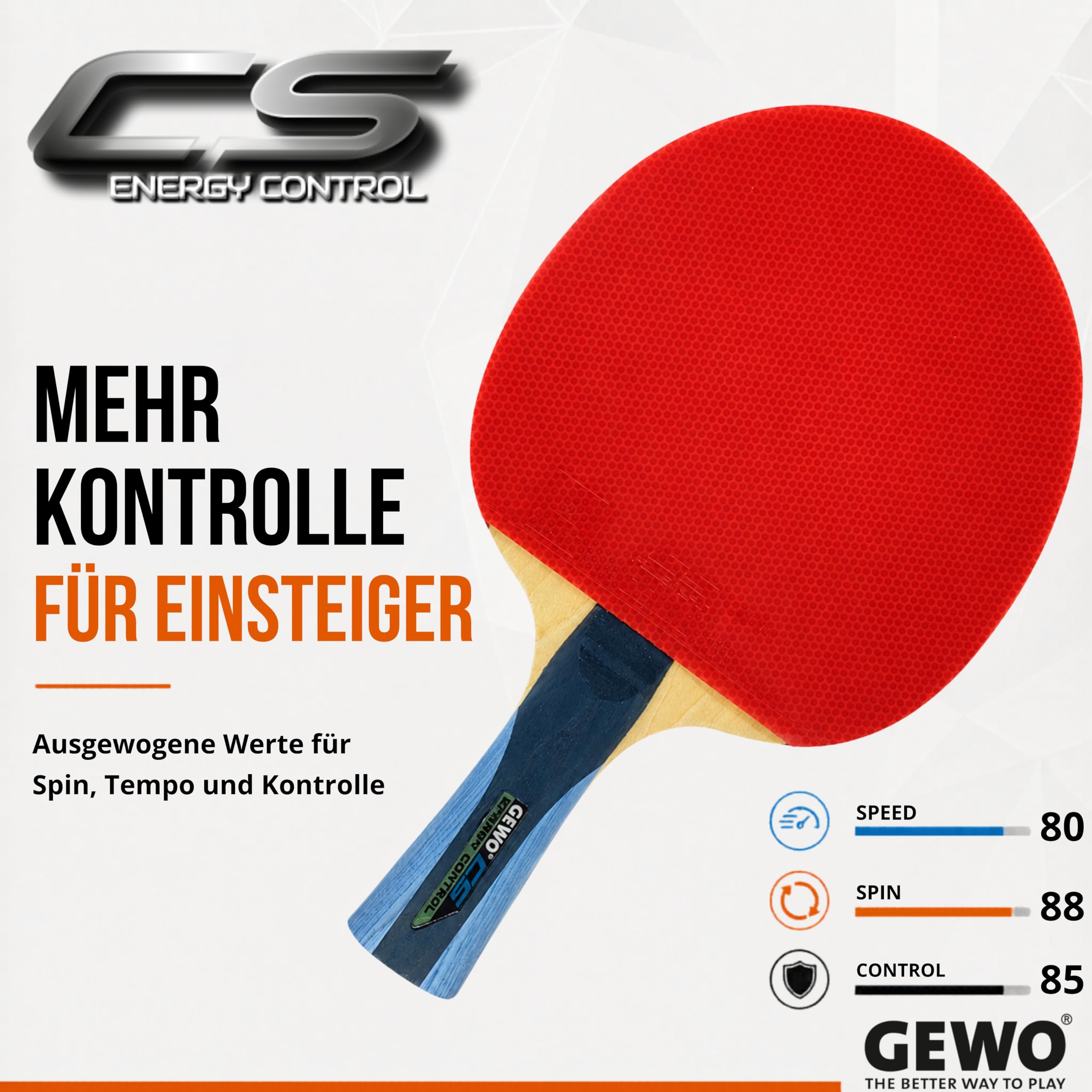 GEWO CS Energy Control - Racchetta da ping pong concava, sviluppata da Christian Süß