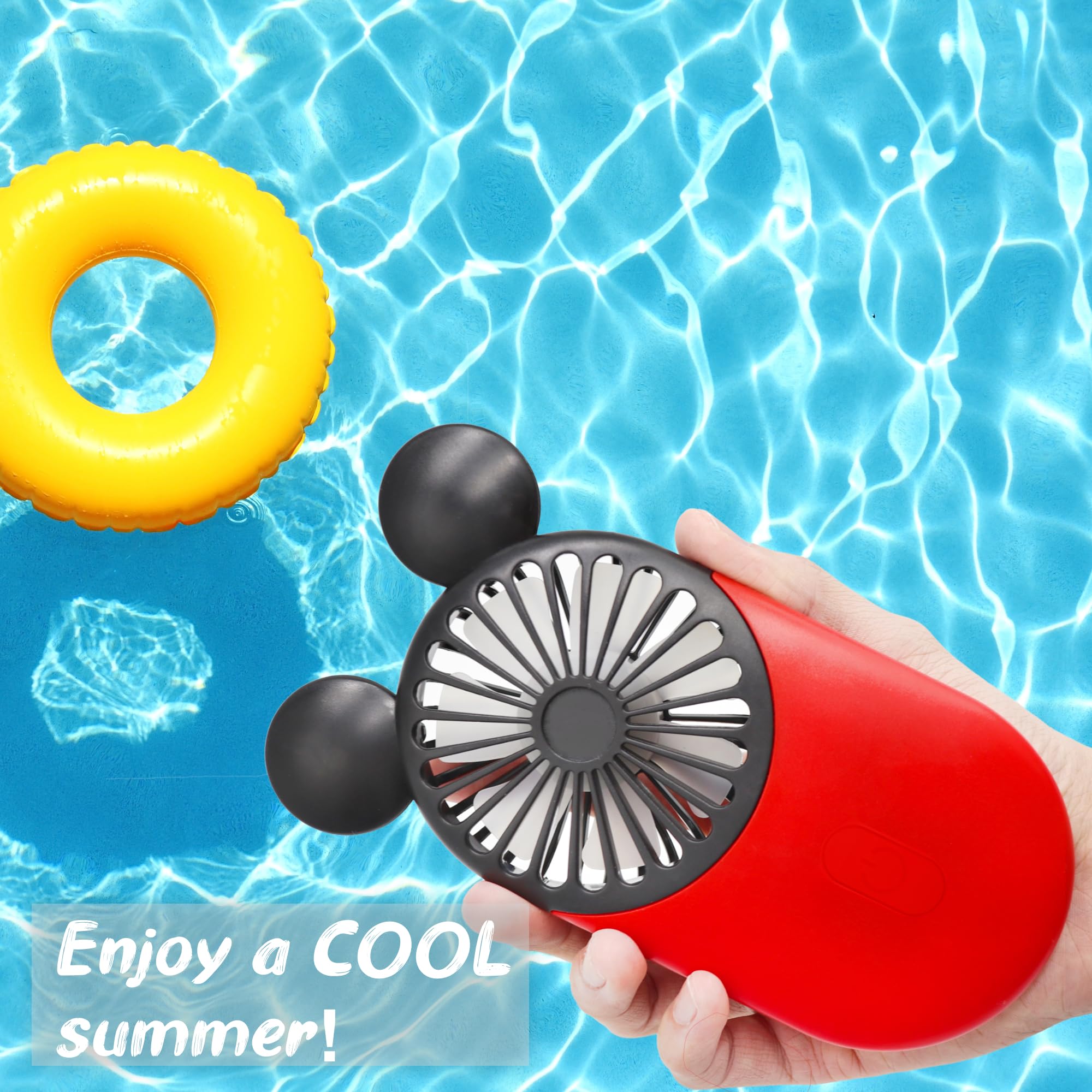 Mini ventilatore personale, portatile, ricaricabile tramite USB, con bella luce a LED, 3 velocità regolabili, supporto portatile, perfetto per attività interne o esterne, simpatico mouse