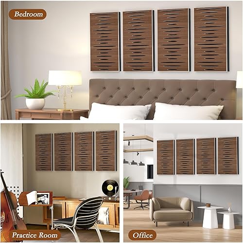 Miniatura 7 de Paquete de 4 paneles acústicos autoadhesivos de espuma insonorizada para pared, aislamiento acústico decorativo de fibra de poliéster perforada 3D