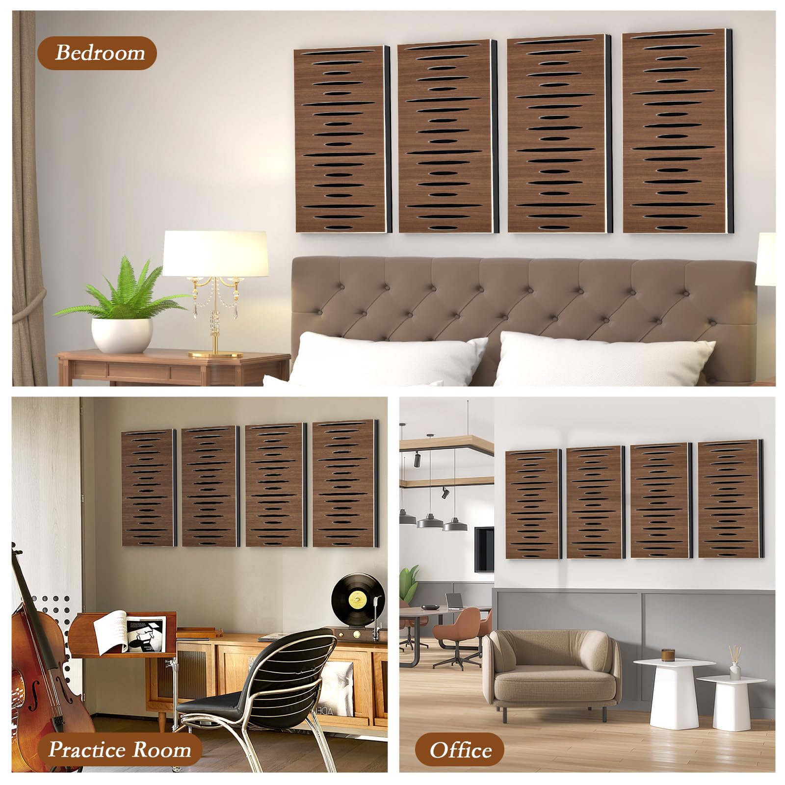 Paquete de 4 paneles de pared acústicos autoadhesivos de espuma insonorizada para pared, aislamiento acústico decorativo de fibra de poliéster perforado 3D para estudio de grabación, 24 x 12 x 1.78