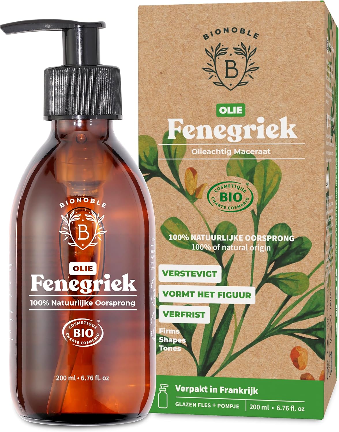BIOLOGISCHE FENEGRIEKOLIE | Olieachtig Maceraat van Fenegriekzaden & Zonnebloemolie | Lichaam, Borsten, Billen, Haar, Nagels | Vegan & Cruelty Free | Glazen Fles + Pompje (200ml)