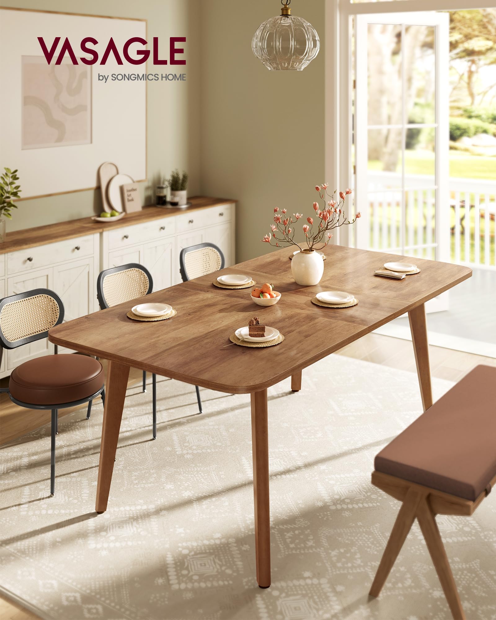 VASAGLE Esstisch, Esszimmertisch, Küchentisch, ausziehbare Tischplatte, 120 kg belastbar, für Esszimmer, Büro, Arbeitszimmer, Schlichtes Design, honigbraun KDT090K01