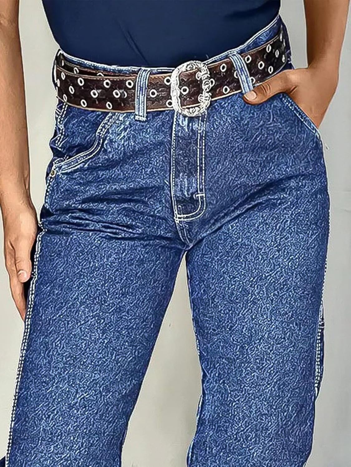 Flamingals Boot Cut Jeans for Women Mid Waist Stretchy Embroidered Trendy Wash Butt Lifting Denim Jeans - Image 4
